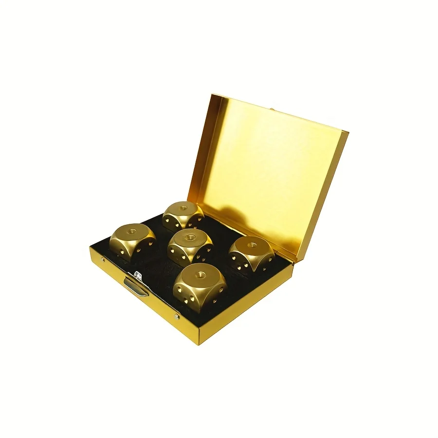 5pcs Game Dice with Storage Box Aluminum Alloy Dice Portable Colored Metal For Camping KTV Bar Party Props Dices