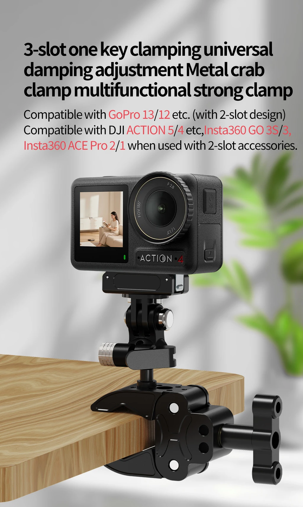 Universal Kugelkopf Super Clamp Einstellbar 15-46mm Lenkerrohrgriff für Gopro Hero Insta360 X5 X4 DJI Kamera Fotografie Rig – Detail 8