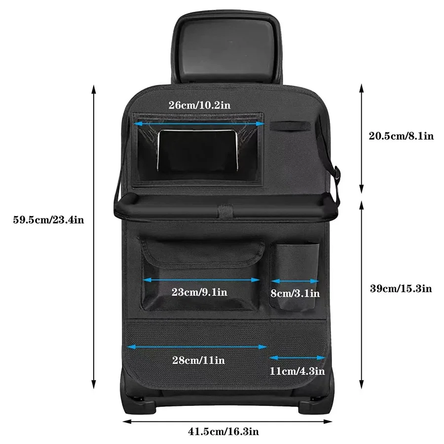 Car Seat Back Organizer Multi-Pocket Storage with Fold-Out Table,Tissue Dispenser&Cup Holder,Durable Oxford Fabric for Travel