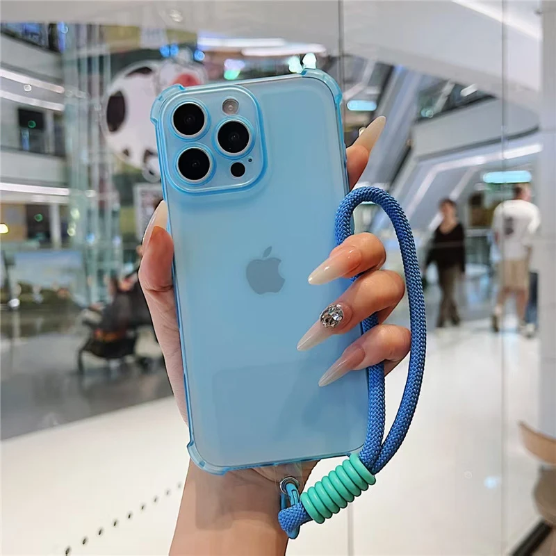 Shockproof Candy Color Lanyard Case with Hand Wrist Strap and Matte Finish