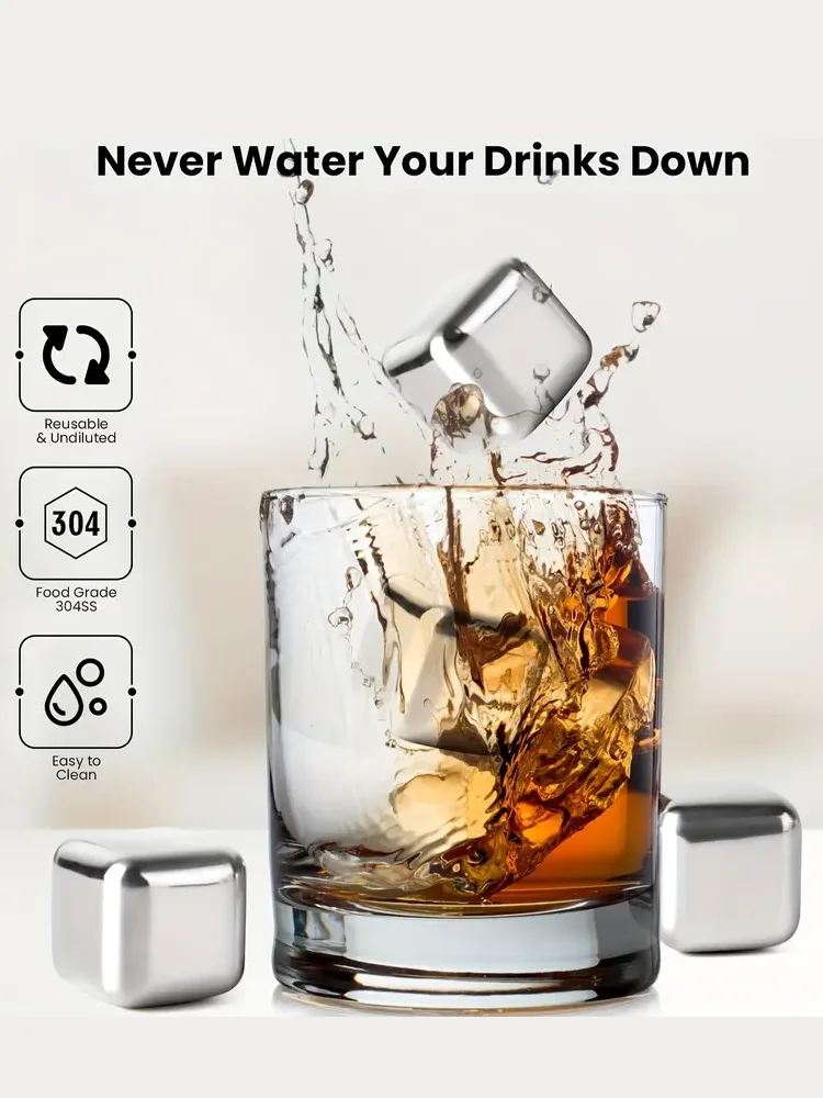 Stainless Steel Ice Cubes Set Reusable Vodka Wine Beer Cooler Whiskey Wine Cooling Cube Chilling Rock Tool Party Bar Accessories