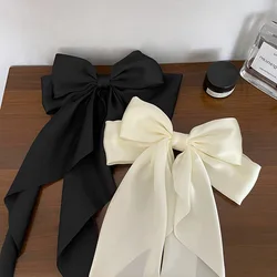 Elegant Chiffon Bow Hair Clip - Solid Color Hairpin Barrette Accessory (S3 - Black Beige)