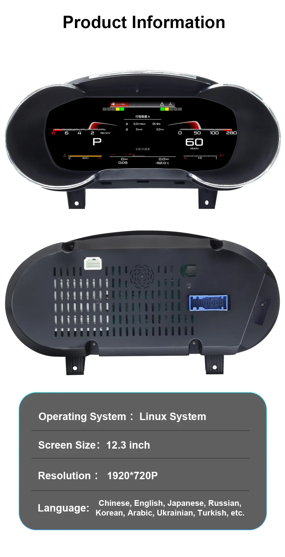 Digital Instrument Cluster Display Suitable For Audi A3 2014-2020 Wireless CarPl