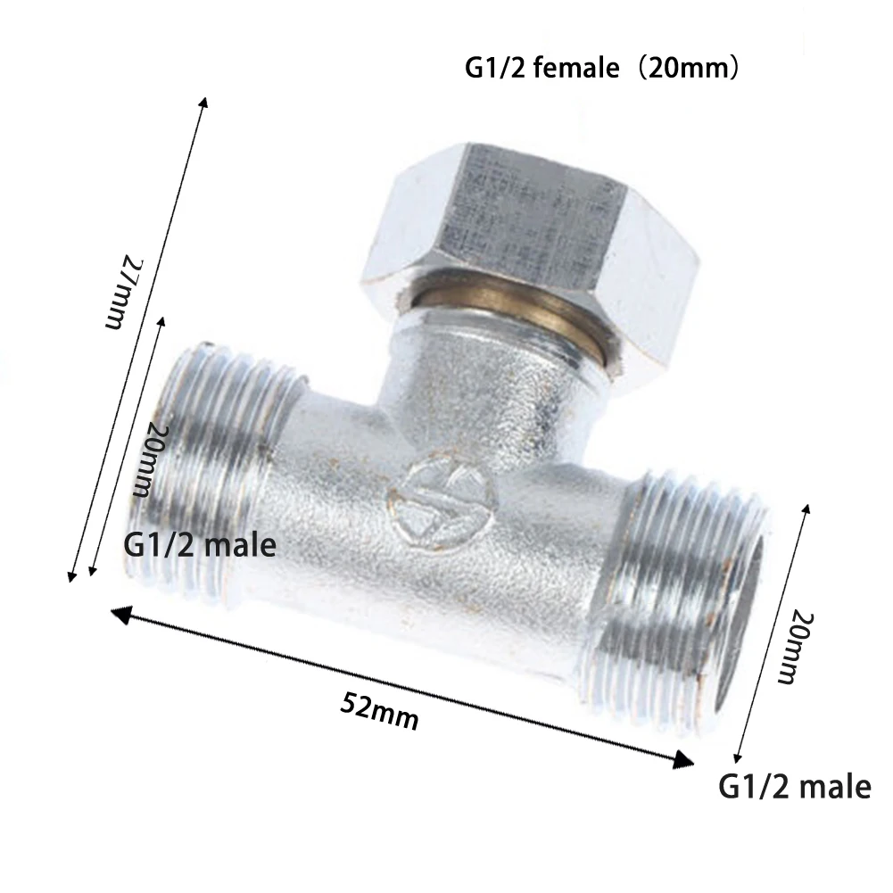 Toilet Diverter Valve Copper T Adapter G1/2" T-Valve For Bath Bidet Sprayer Shower Fitting 4 Points Copper Three-way Water Pipe