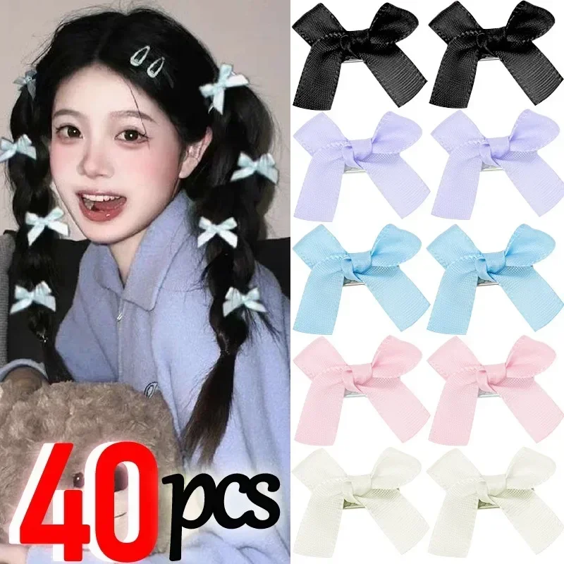 8-40pcs Bowknot Hair Clip Sweet Ballet Ribbon Bow Hairpin Bang Clip Korean Girl Mini Bobby Pin Grab Female Color Ballet Headwear