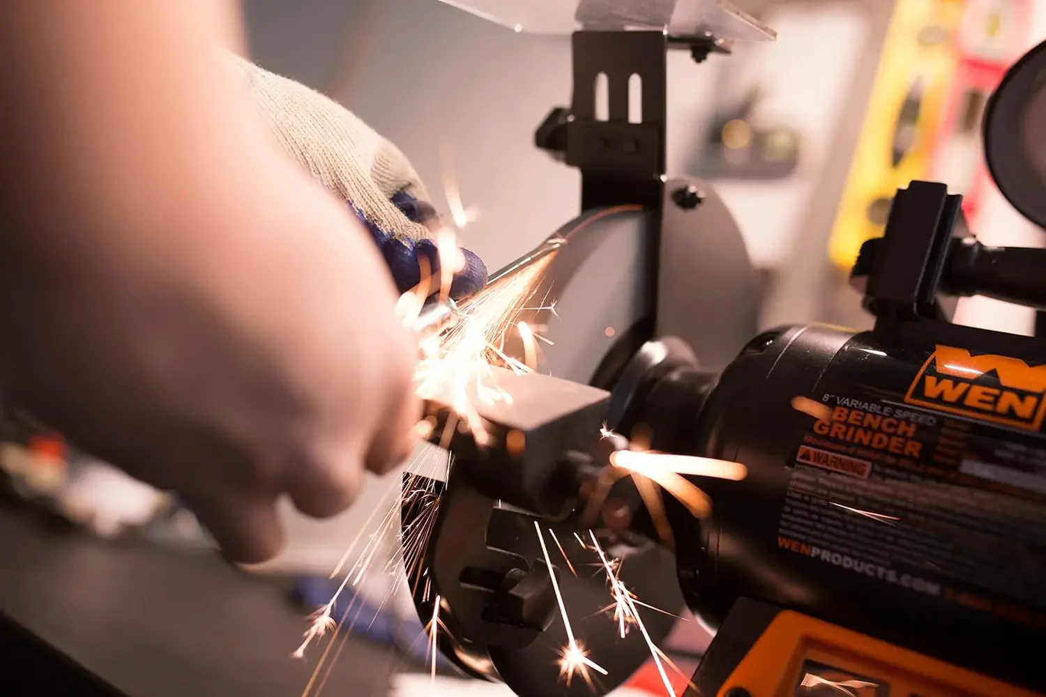 5-Amp 8-Inch Variable Speed Bench Grinder with Flexible Work Light Black orange 4