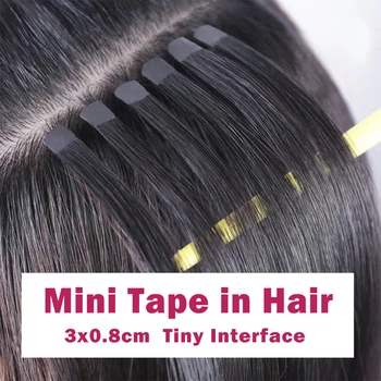 Mini nastro nelle estensioni dei capelli umani Nastro invisibile senza cuciture su doppio lato nei capelli 10 pezzi / set Diritto naturale Nero Marrone Biondo