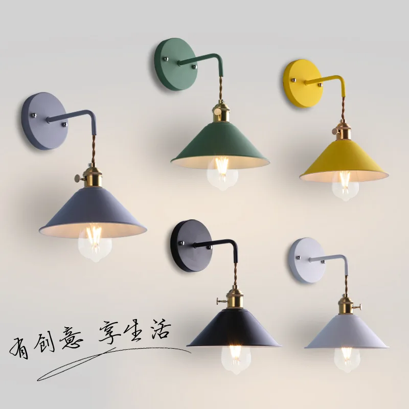 

ZK50 Nordic Simple Bedside Lamp Wall Lamp Creative Personality Retro Aisle Living Room Background Wall Bedroom Color Wall Lamp