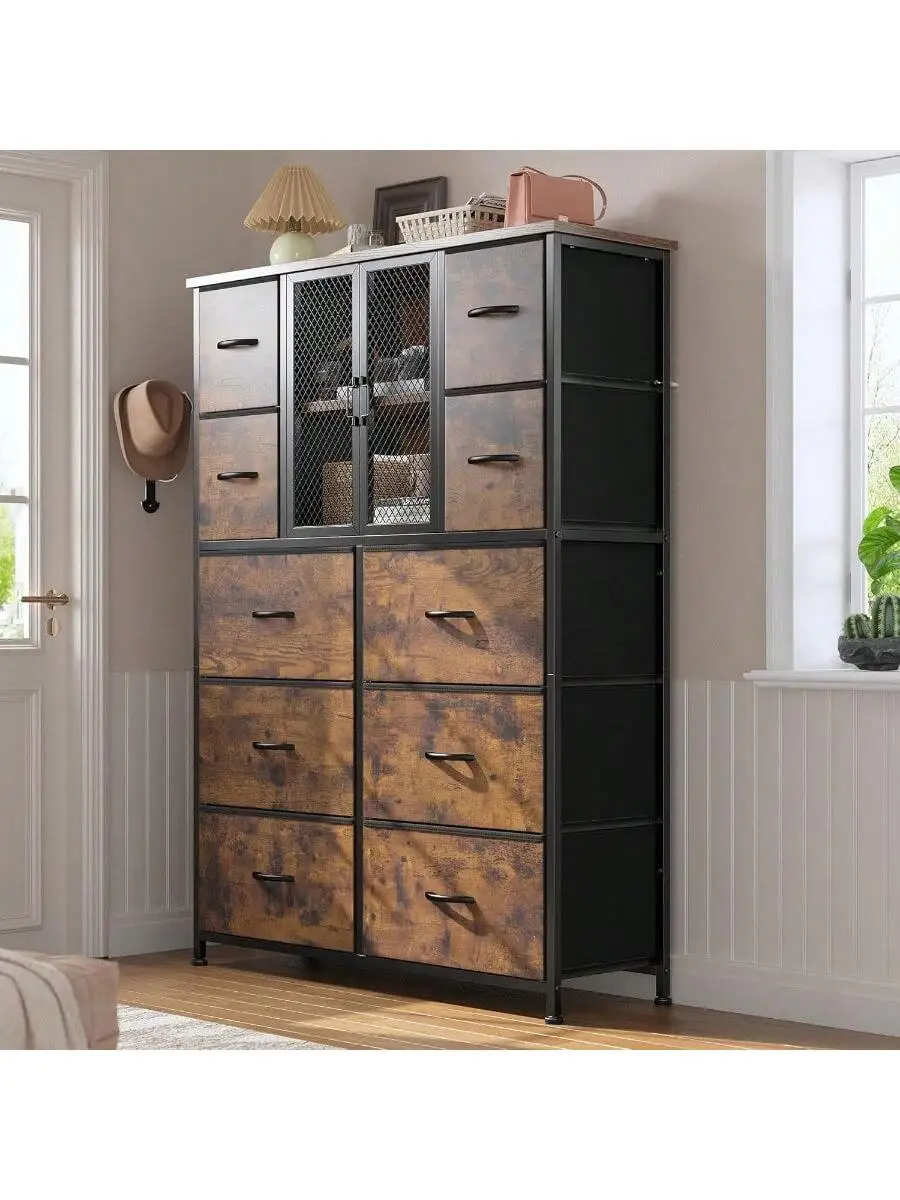 EnHomee Dresser for Bedroom with Mesh Door Tall Dressers and Chests of Drawers with 10 Fabric Drawer Morden Dresser Orga 2