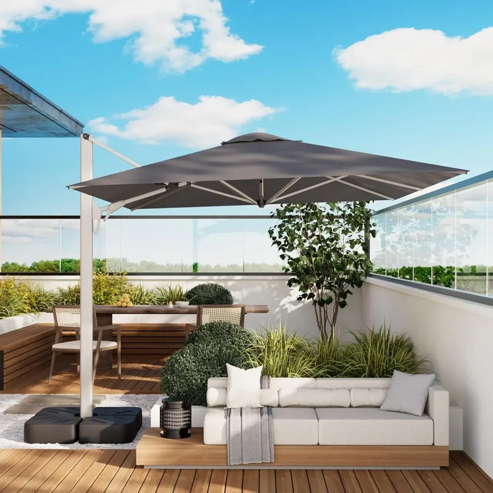 9'x12' 360°Rotation Outdoor Umbrella, Double Top Large Offset Sun Shade Umbrella for Garden Deck Pool Backyard Patio 2
