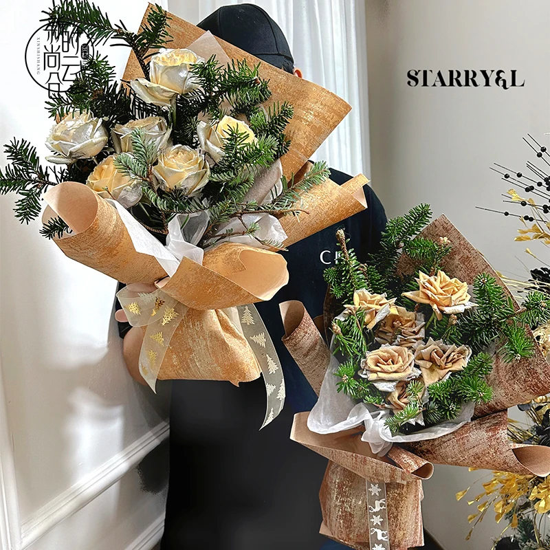 53CMX6Y Bronzing Paper Handmade Flower Wrapping Paper Thickened Waterproof Style Kraft Flower Art Materials