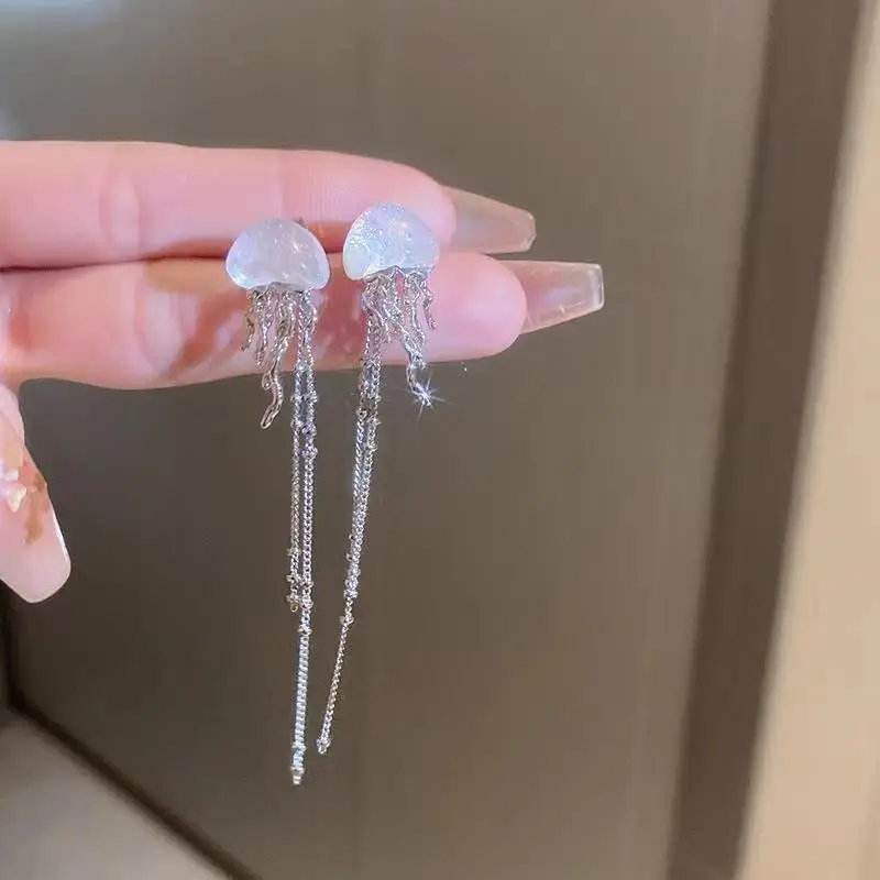 Korean Cute Jellyfish Long Tassel Earrings for Women Y2K