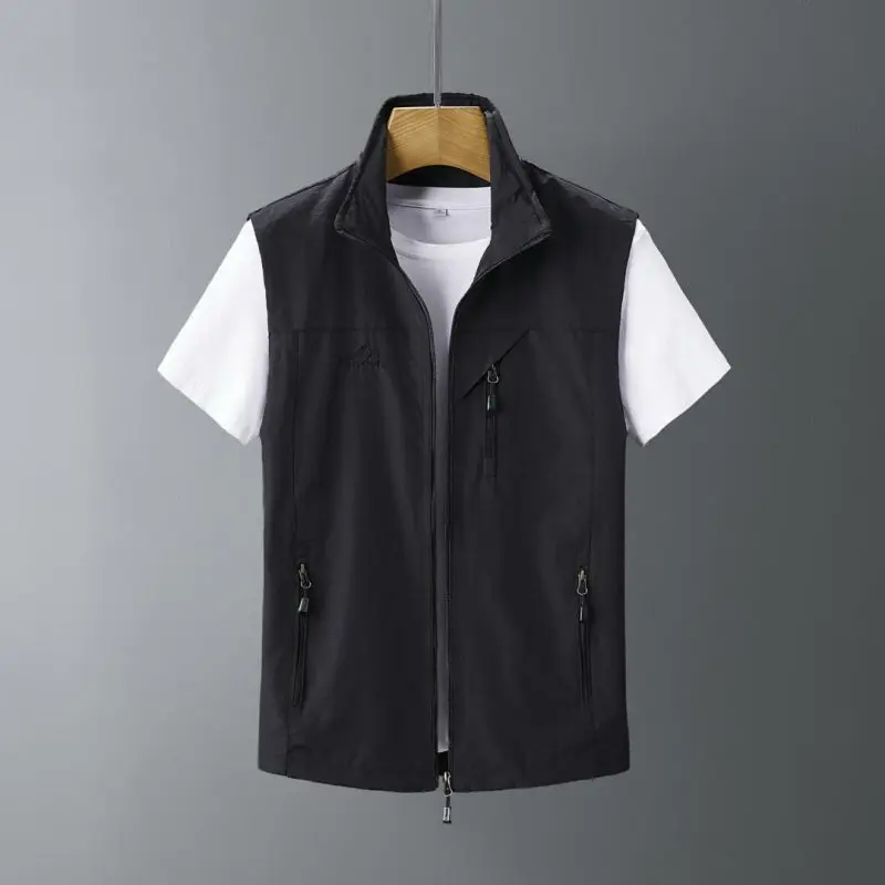 Men's Fitted Vest Fashionable Single Row Zipper Quick Drying Men Mature Simple Outdoor Oversized Male Jacket Maximum Size 6XL
