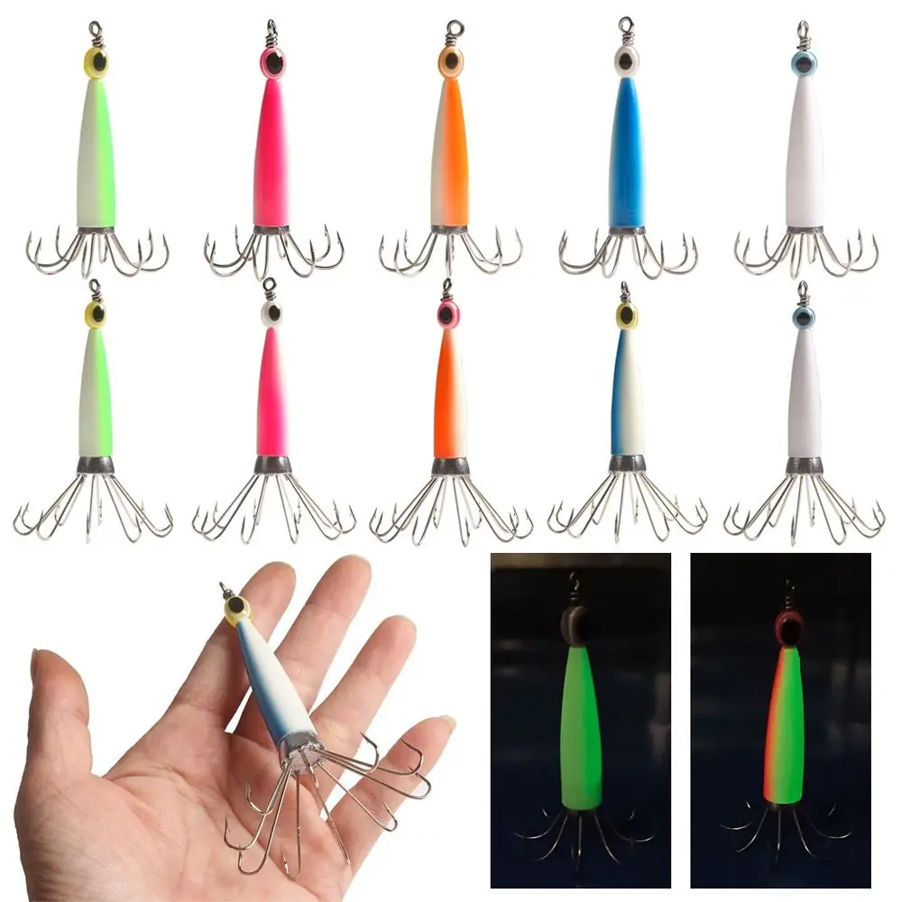 

Noctilucent Sleeve-fish Luminous Jigs Fishing Tackle Squid Hook with fish eyes Wood Shrimp Lures Octopus Bait