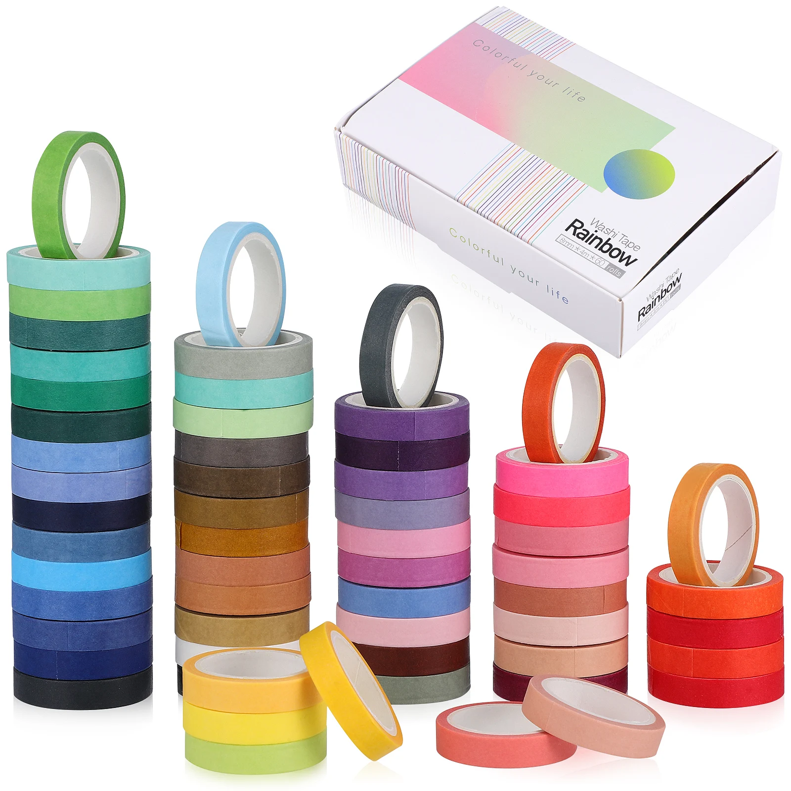 

60 Rolls Washi Tape Rainbow Color Paper Tape Stickers DIY Journal Stationery Masking Adhesive Tape Decoration