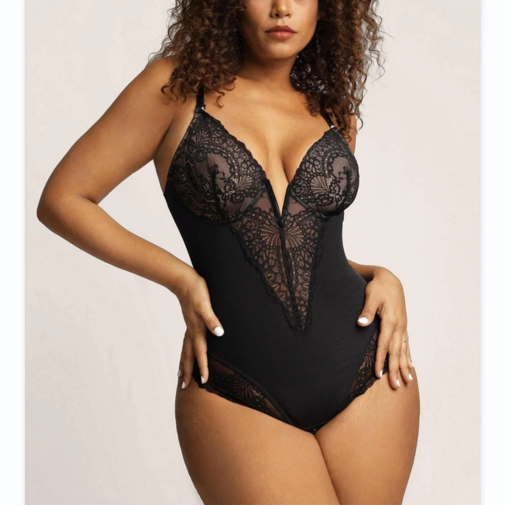 

Mikydely Sexy Deep V-neck Slim Waistline Lace Jumpsuit Shapewear Woman