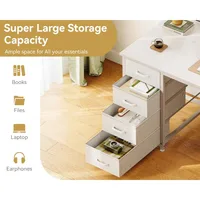 48 Inch White Computer Desk with 8 Fabric Drawers for Modern Home Office Study and Gaming Setup Featuring Large Storage Capacit 4