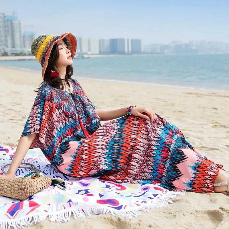 

600615-6 Nightdress beach skirt new bohemian long skirt large size loose super fairy sunscreen dress female summer