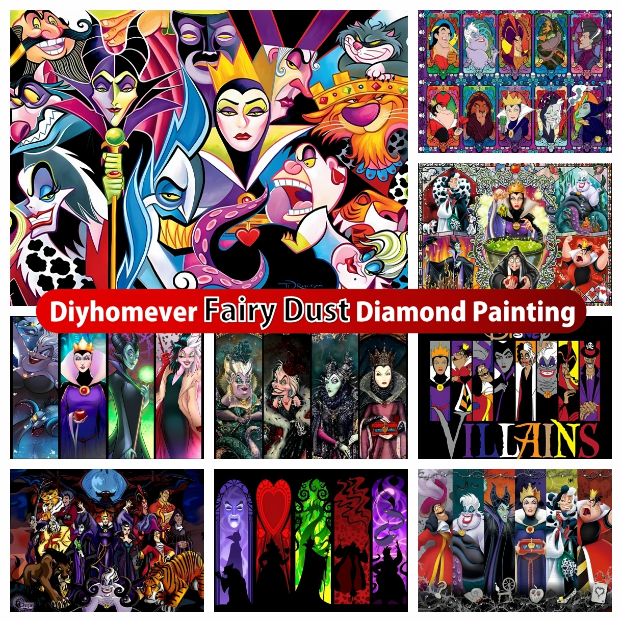 

Disney Villains 5D DIY Fairy Dust Diamond Painting Embroidery Evil Queen Cross Stitch Cartoon Art Mosaic Picture Home Decor