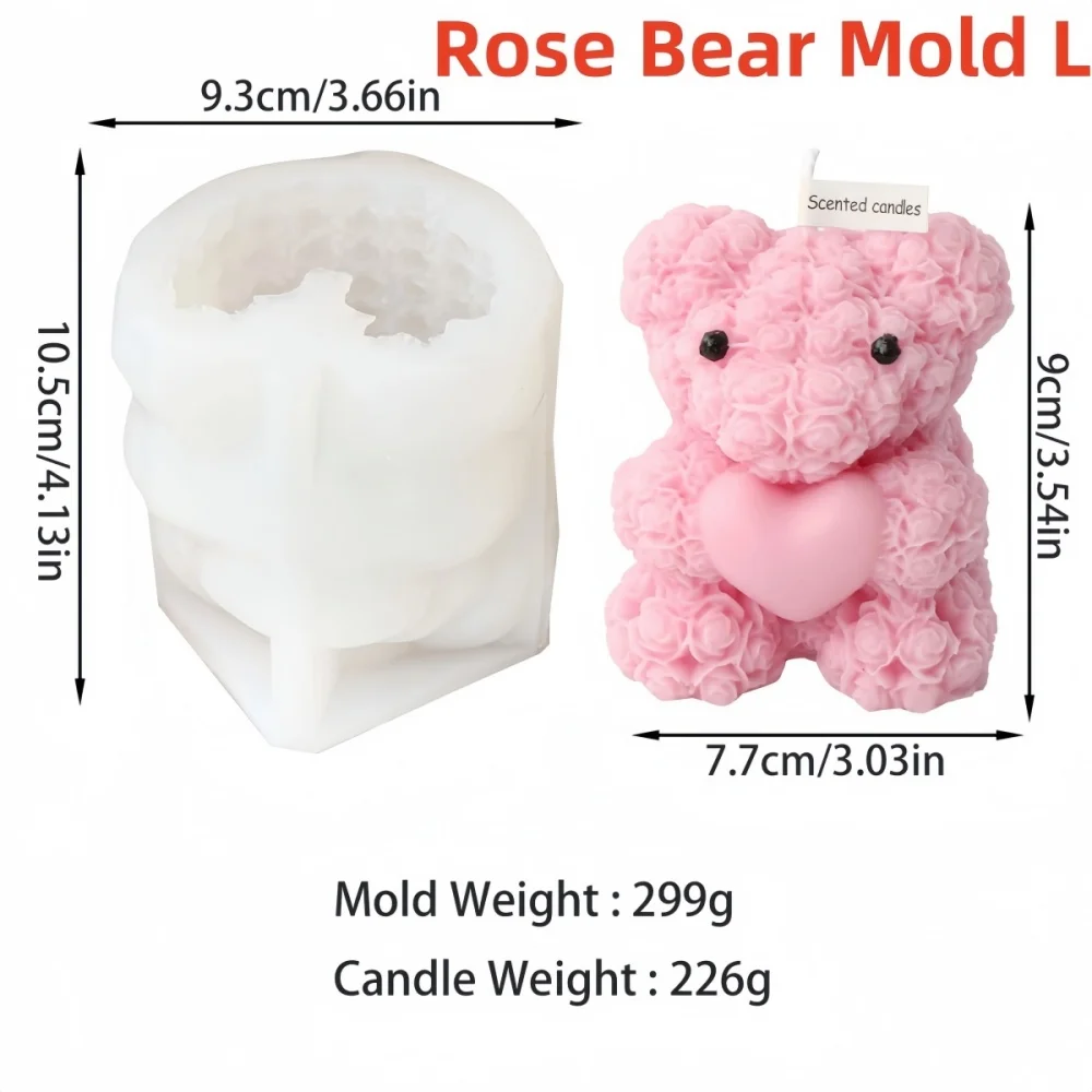 3D Rose Bear Candle Silicone Mold Rose Flower Animal Painting Plaster Resin Soap Craft DIY Tool Wedding Valentine's Day Supplies