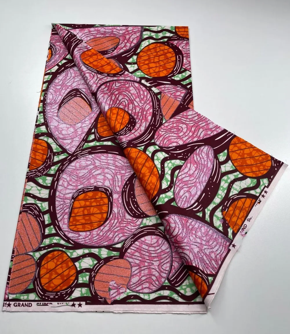 

New Nigerian African Wax Fabrics Cotton Print Wrap Batik Ankara High Quality Original Pagne Veritable Super Golden Material 3C6