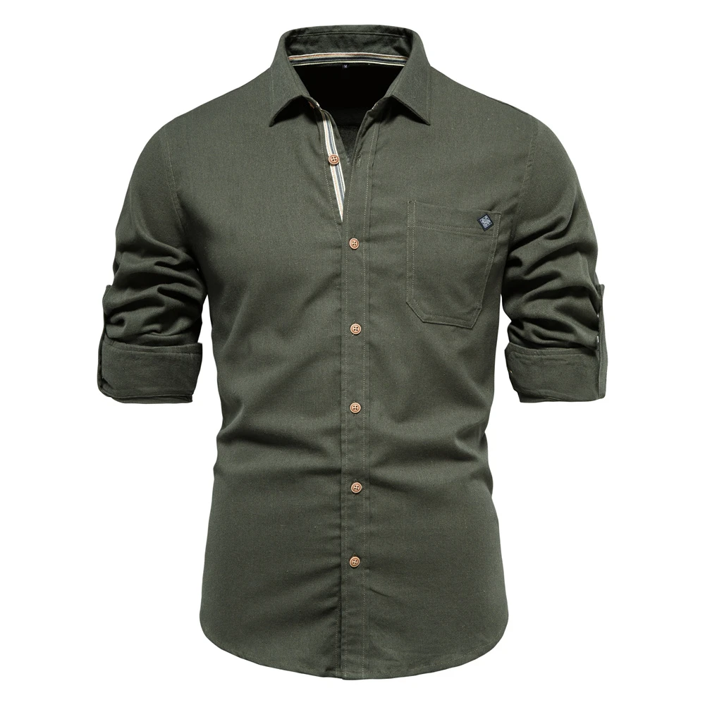 AIOPESON 100% Cotton Social Men's Shirts Single Pocket Solid Color Long ...