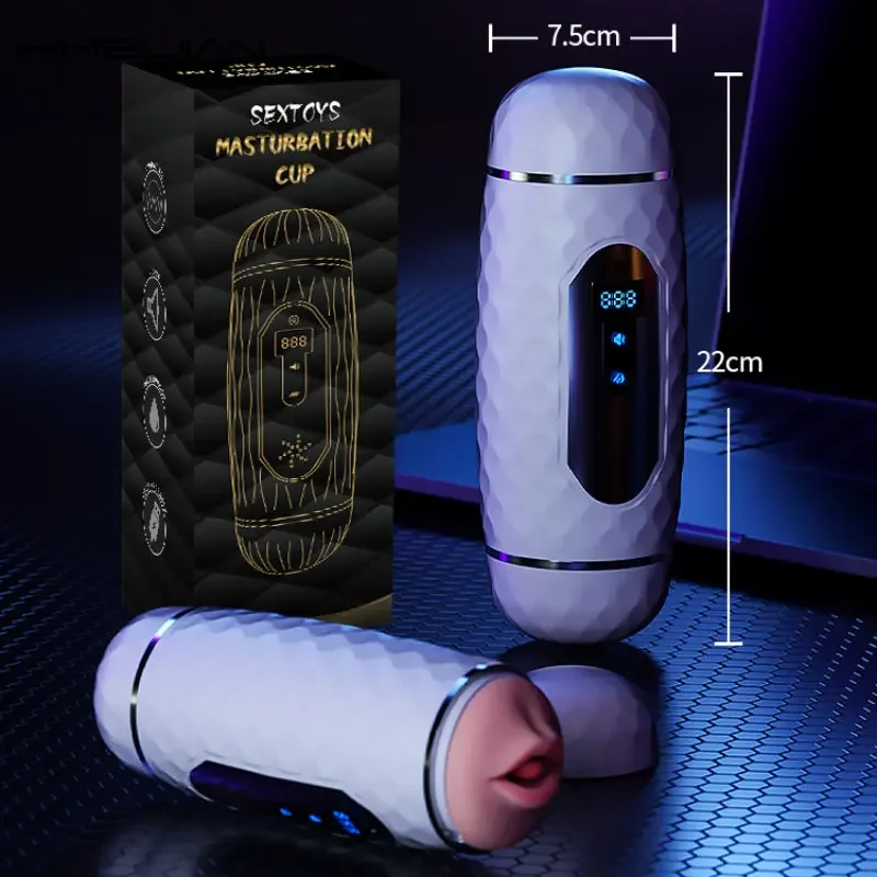 Mens Electric Masturbation Cup 2-in-1 Oral Vaginal Deep Throat Automatic Sucking Masturbation Cup Sex Vibration Machine Toy Men