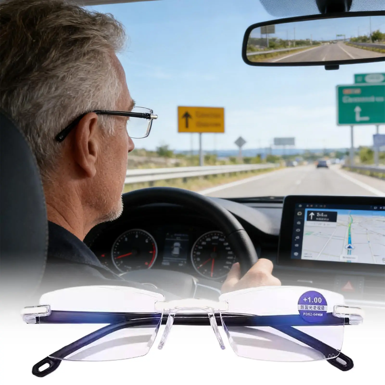 Vintage Rimless Progressive Reading Glasses with Anti-Blue Light Technology