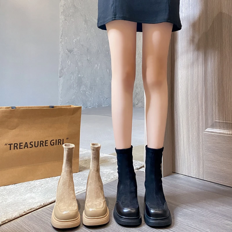 Women's Fashion Boots Square Toe Platform High Heels Zipper Ankle Boots Women's Shoes Autumn Winter Black Warm Simple 2023