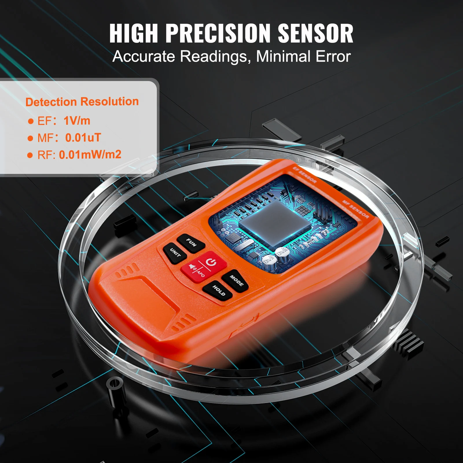 VEVOR 3-in-1 EMF Meter 5Hz-6GHz Handheld Rechargeable Electromagnetic Field Radiation Detector Digital LCD EMF Tester, Discount 4