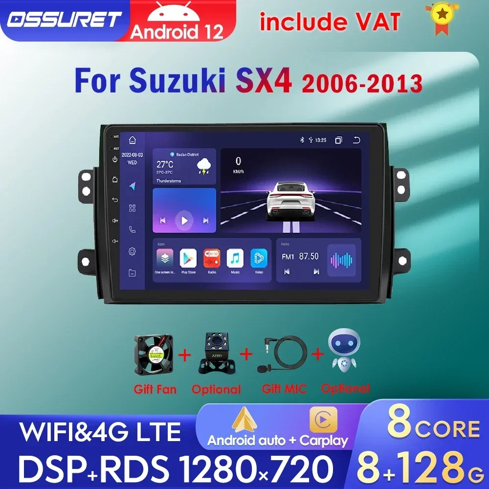 9 Android 14 2 Din Autoradio per Suzuki Grand Vitara 2004-2015-[Integrato Wireless CarPlay | Android auto | Mirror Link | GPS Sat Nav | Bluetooth 5.0 | WiFi | 4G | SWC]+CAM Incluso