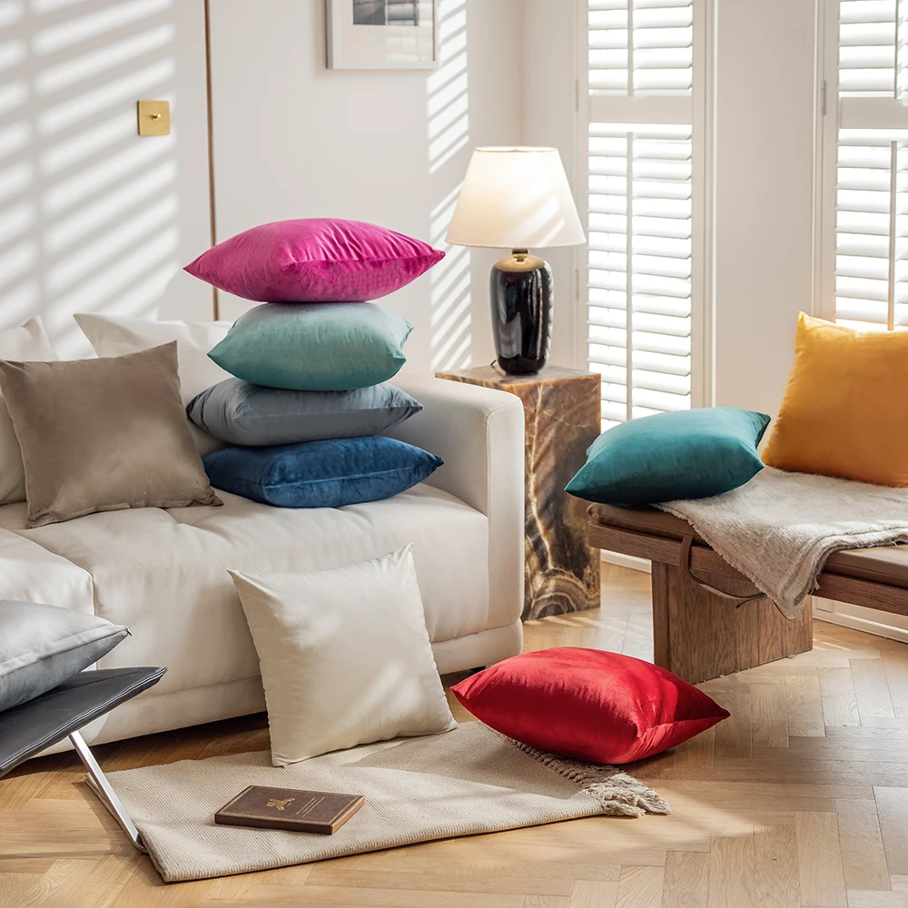 Velvet Throw Pillow Cover - Soft Solid Decorative Cushion Case for Home, Sofa, and Bedroom - Cozy Square Pillowcase