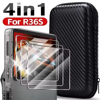 4 IN 1 Glass+Bag for R35S R36S Game Console Travel Carrying Storage Bag & Screen Protector Tempered Glass Film Anti Scratch Case