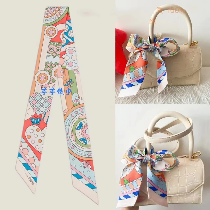 Brand Design Women Twill Silk Scarf Luxury Scarf Lady Foulard Skinny Bag Scarves Neckerchief Fashion Hair Headband Ribbon 2