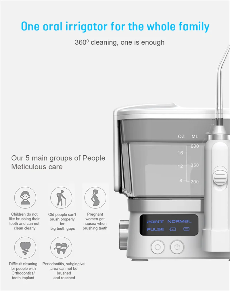 Description Picture 4 of itemHandheld Water Flosser for Teeth Rechargeable Electric Dental Oral Irrigator 600ml Water Tank 4 Water Jet Teeth Cleaner Portable