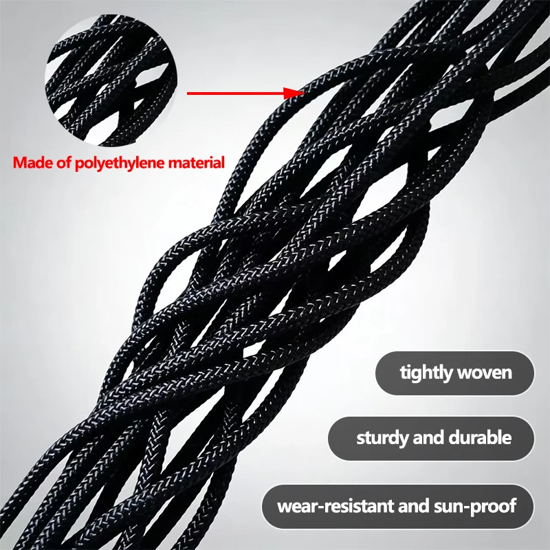 Durable Black Nylon Strap - Versatile Outdoor and Camping Utility Rope, 19 Meters