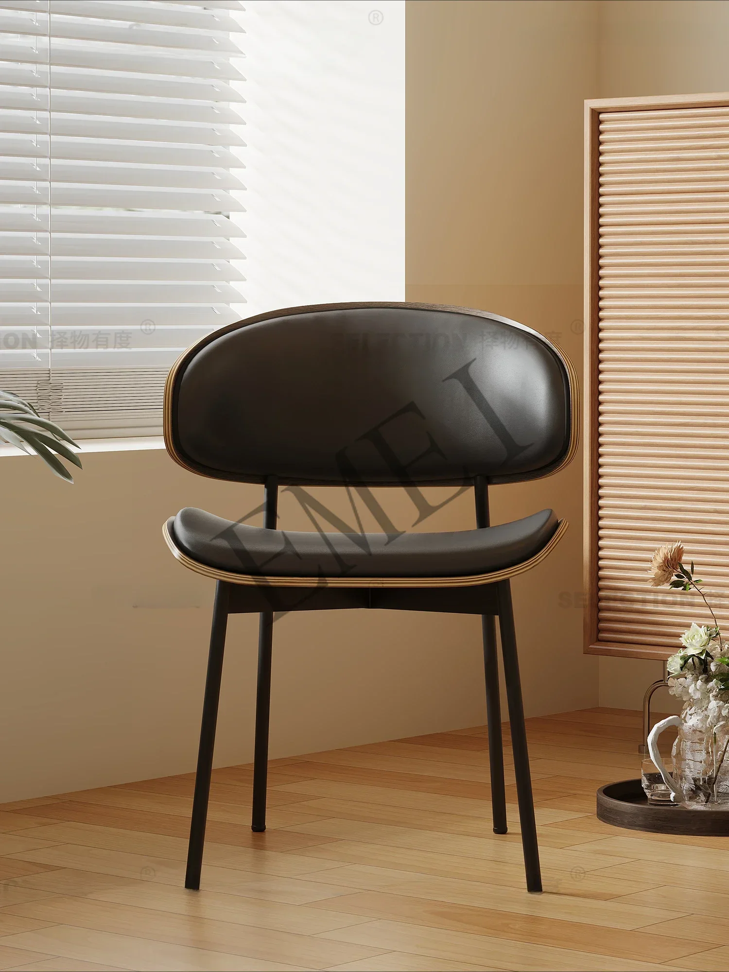 Nordic light luxury dining chair Italian minimalist home retro modern solid wood cafe negotiation chair
