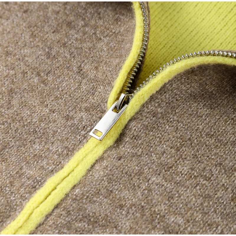 سترة صوفية متباينة غير رسمية للنساء بياقة واقفة وجيوب وسحاب وأكمام طويلة معطف نسائي لخريف وشتاء 2025 جديد للسيدات في ملابس خارجية