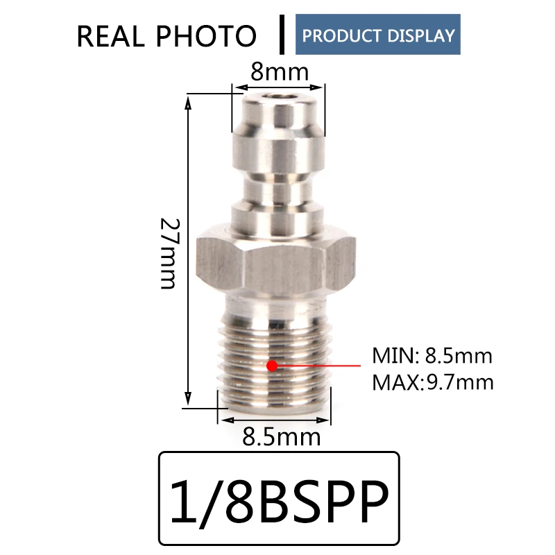 Raccords rapides pour pompes à air, raccords allergiques, adaptateur de remplissage, pièces et accessoires, filetage M10x1, 1/8NPT, 1/8 Béventuelles P, 8mm, 3 pièces par ensemble