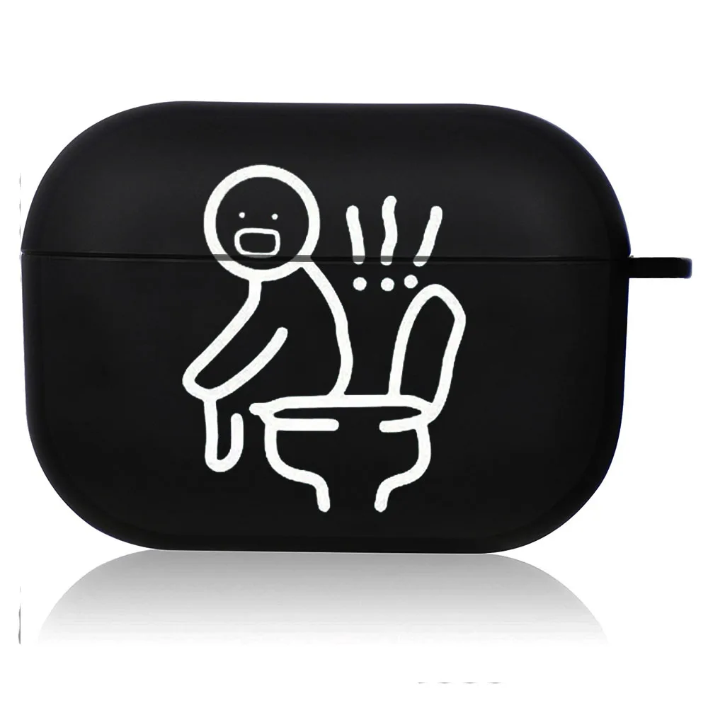 Creative Line Art Black Airpod Case - Cute Cartoon Design