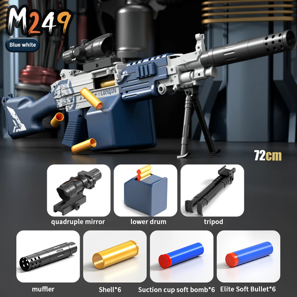 M249 Heavy Machine Guns Shell Ejection Soft Bullet Toy Gun Blaster Rifle Launcher Manual Airsoft Gun For Kid Adult Outdoor Game