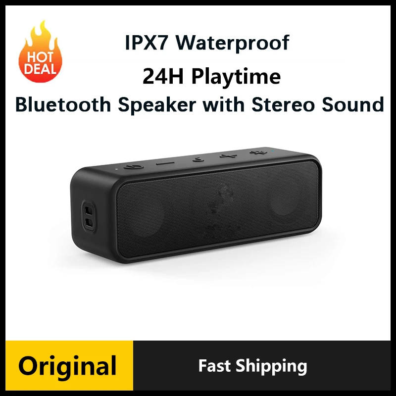 

Bluetooth Speaker with Stereo Sound, 24H Playtime, IPX7 Waterproof, Pure Titanium Diaphragm Driv