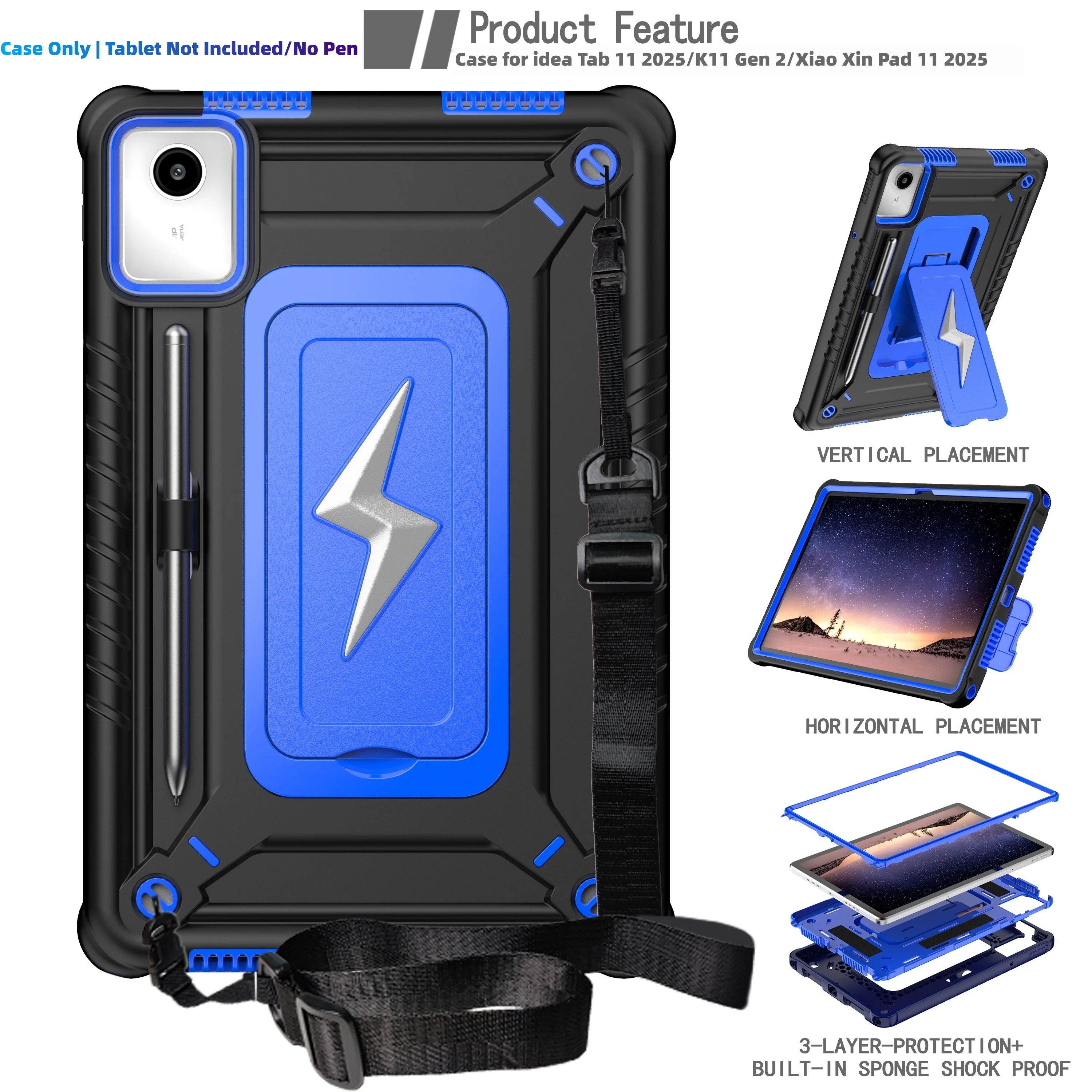 Heavy Duty Shockproof Tablet Case with Kickstand and Shoulder Strap