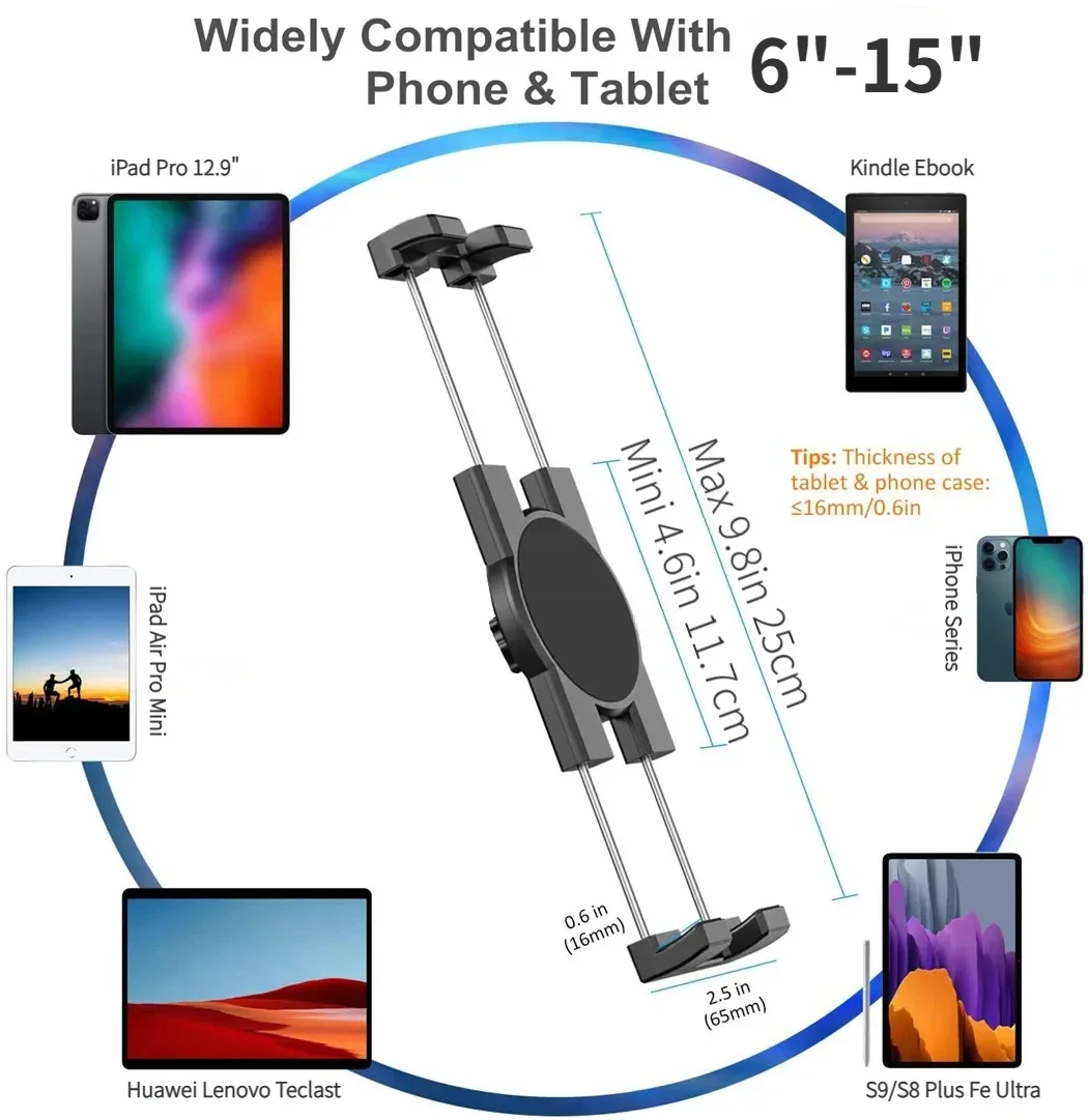 iPad Pro 12.9 용 자동차 태블릿 홀더 자동차 홀더 뒷좌석 머리 받침 삼성 갤럭시 탭 S7 Plus Fe 6-15 용 태블릿 마운트 클램프