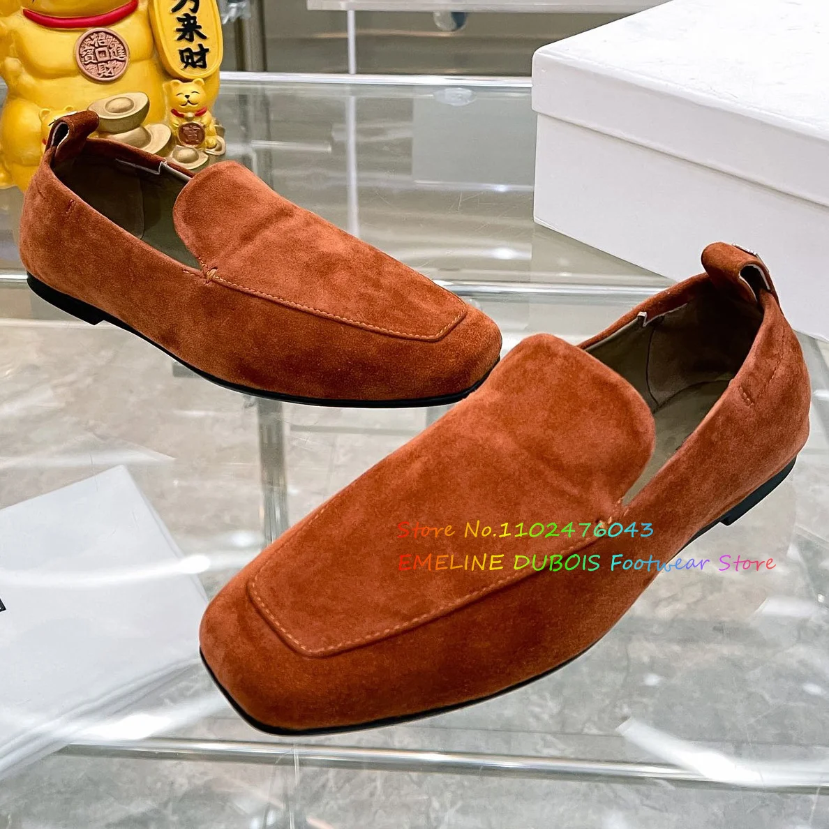 

2023 New Retro Flat Bottom Bean Shoes Women Sqaure Toe Lazy Suede loafers Solid Color Slip On Shallow Runway Casual Shoes