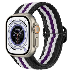 Stylish Nylon Braid Bracelet Wristband - S10 - 46mm 42 44 45 49 (Black white purple)