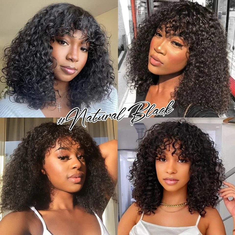 Human hair wigs short natural pixie bob jerry curly cut with bangs Brazilian highlight colored for women