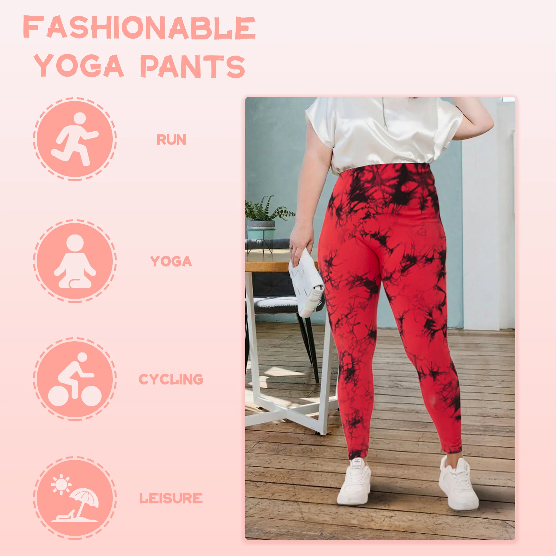 Ladies Plus Size High Waist Butt Lifting Yoga Pants Tie Dye Leggings Elastic Slim Fit Sports Pants - view