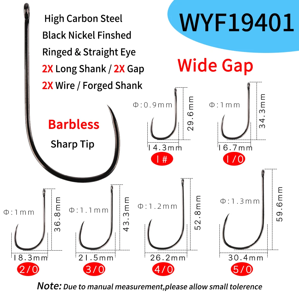 Elllv 20pcs 1# - 5/0 Barbless Saltwater Streamer Fly Hook High Carbon Steel  Black Nickel Non-barbed Big Game Fishing Hook