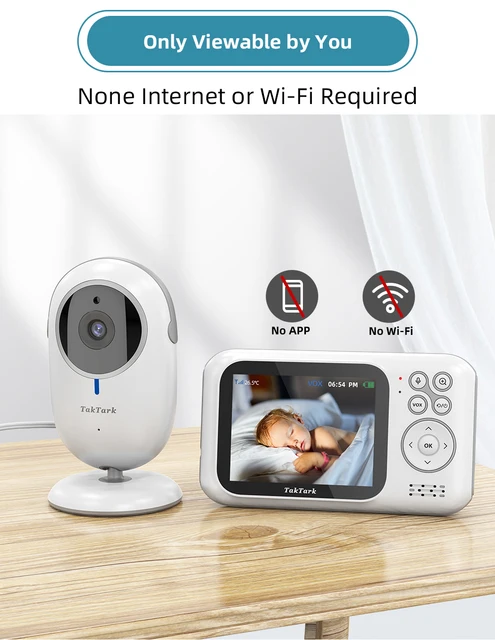 TakTark Camara Vigilancia Bebe, 5 IPS 720P Vigilabebes con Camara Rotación  300°, Vigila Bebes con Cámara Inalámbrico Monitor con Visión Nocturna, VOX,  Comunicación Bidireccional, Sin WiFi Sin App : : Bebé